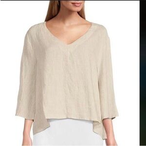 Bryn Walker Beige Boxy V Neck Linen Top M